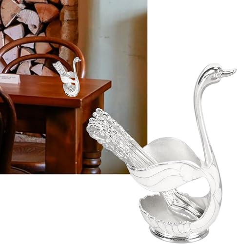 Miniatura 6 de Juego de vajilla creativa de acero inoxidable, juego de vajilla de cisne plateado, soporte de base de cisne, cucharadita, juego de cucharas de café,