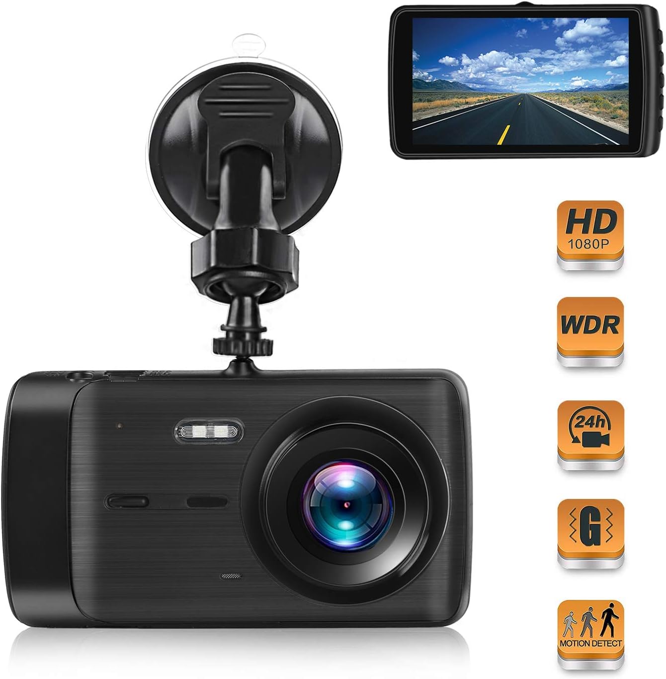 Dash Cam Car Driving Recorder 4" Large LCD Screen with 1080P Full HD Lens, Loop Recording, WDR, G-Sensor, Night Vision, Motion Detection and Parking Monitoring