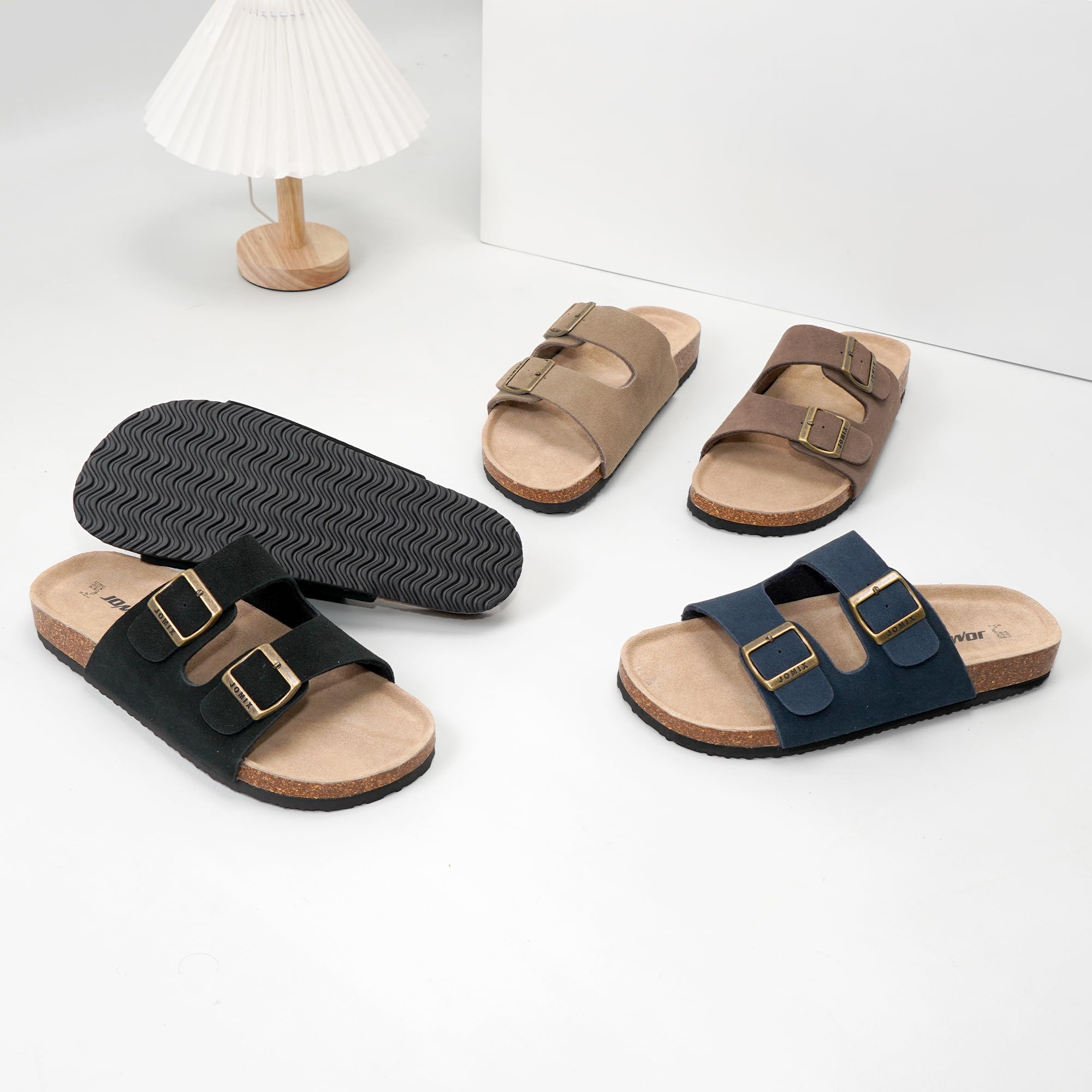 JOMIX Sandali Uomo con Doppia Fibbia Regolabile Ciabatte Estive Bassi Plantare Sagomato in Sughero Pantofole Moda Comode con Suola Antiscivolo