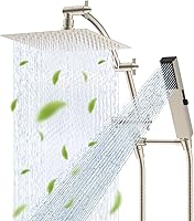 Vista 1 de Hibbent Cabezal de ducha de lluvia de 8 pulgadas de metal completo Certificado CUPC, Combo de cabezal de ducha doble, varita de ducha manual de alta