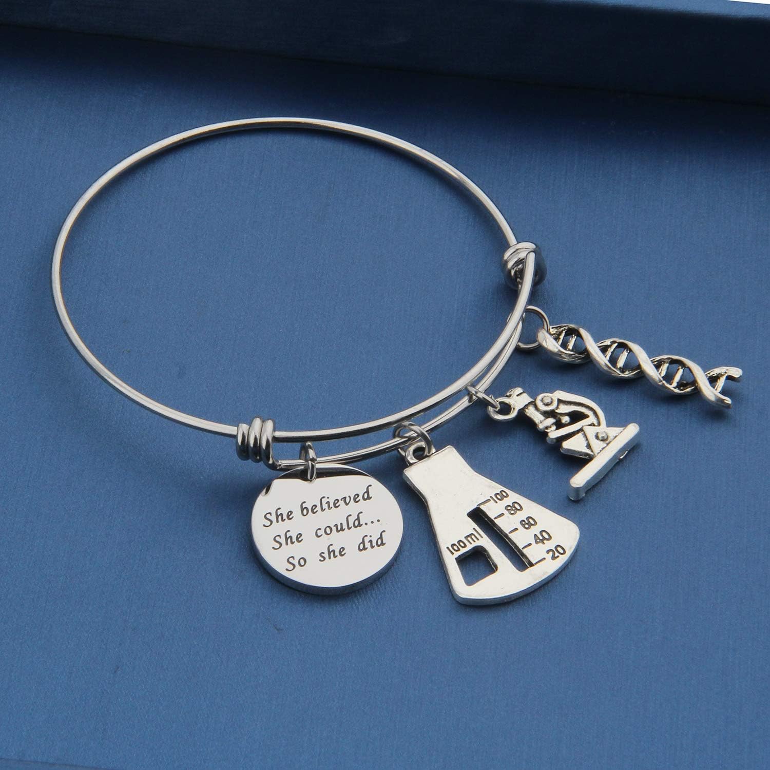 ENSIANTH Biology Chemistry Bracelet Gift For Science Graduation Microscope Charms Bangle
