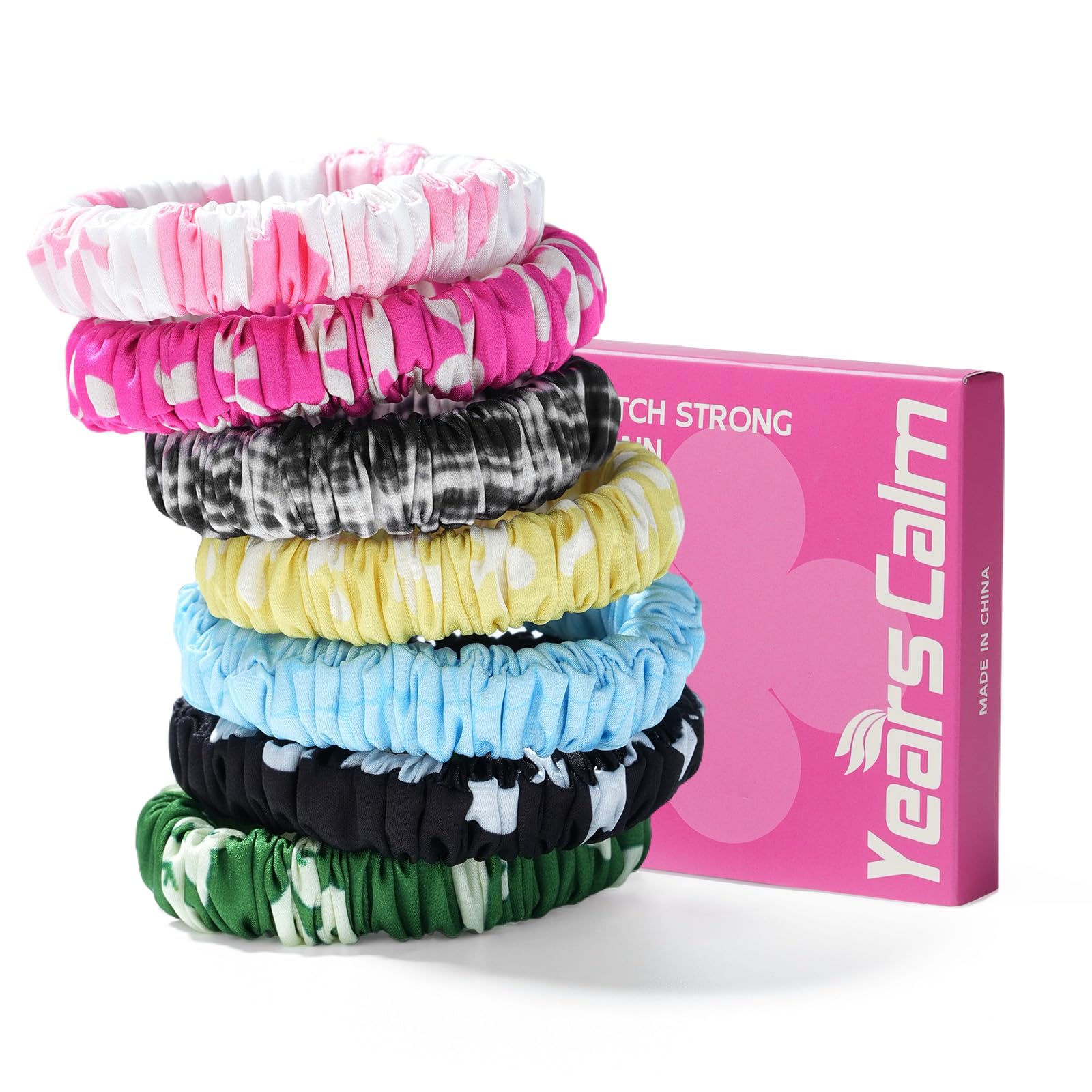 Years Calm Hair Ties No Damage Rubber Bands,7PCS 7 Pattern Satin Scrunchies
