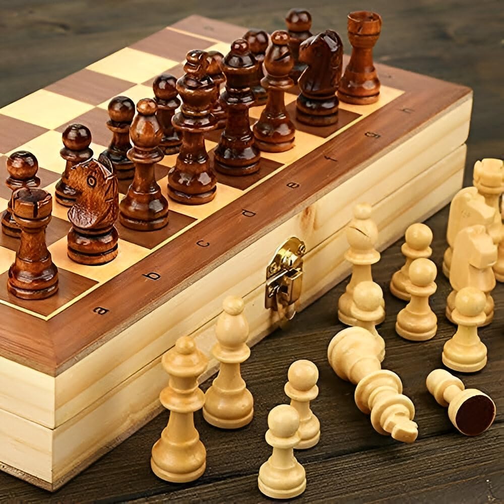 BLUE FEATHER SPORTS 13"X 13" Wooden Folding Chess Set - Handmade Game Board with Interior Storage for Adults, Kids, and Beginners - Includes Instruction Cards and Staunton Pieces (B0BZJ9STZ3) Amazon Price History, Amazon Price Tracker