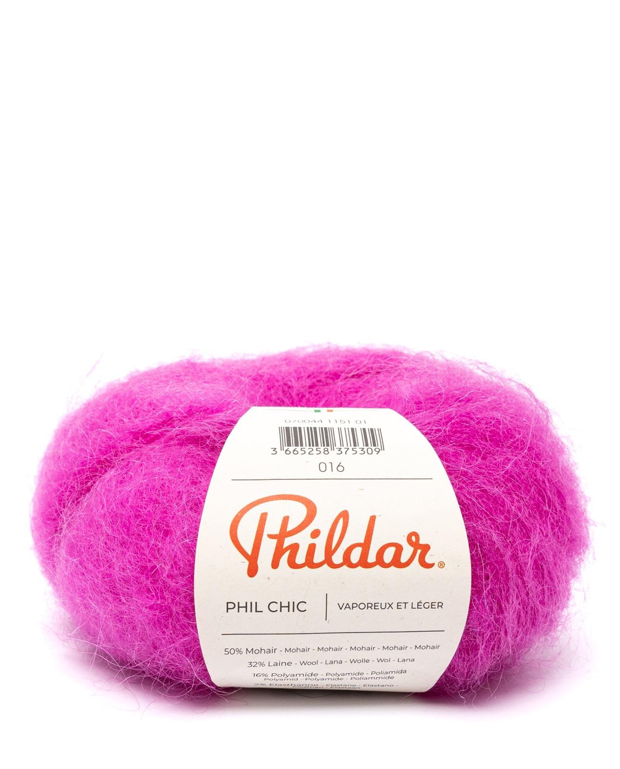 Phildar - Pelote de Laine Phil Chic - Laine à Crocheter et à Tricoter - 32% LAINE,​16% POLYAMIDE,​2% ELASTHANNE,​50% KID MOHAIR - Aiguille n°6 - Couleur ROSE