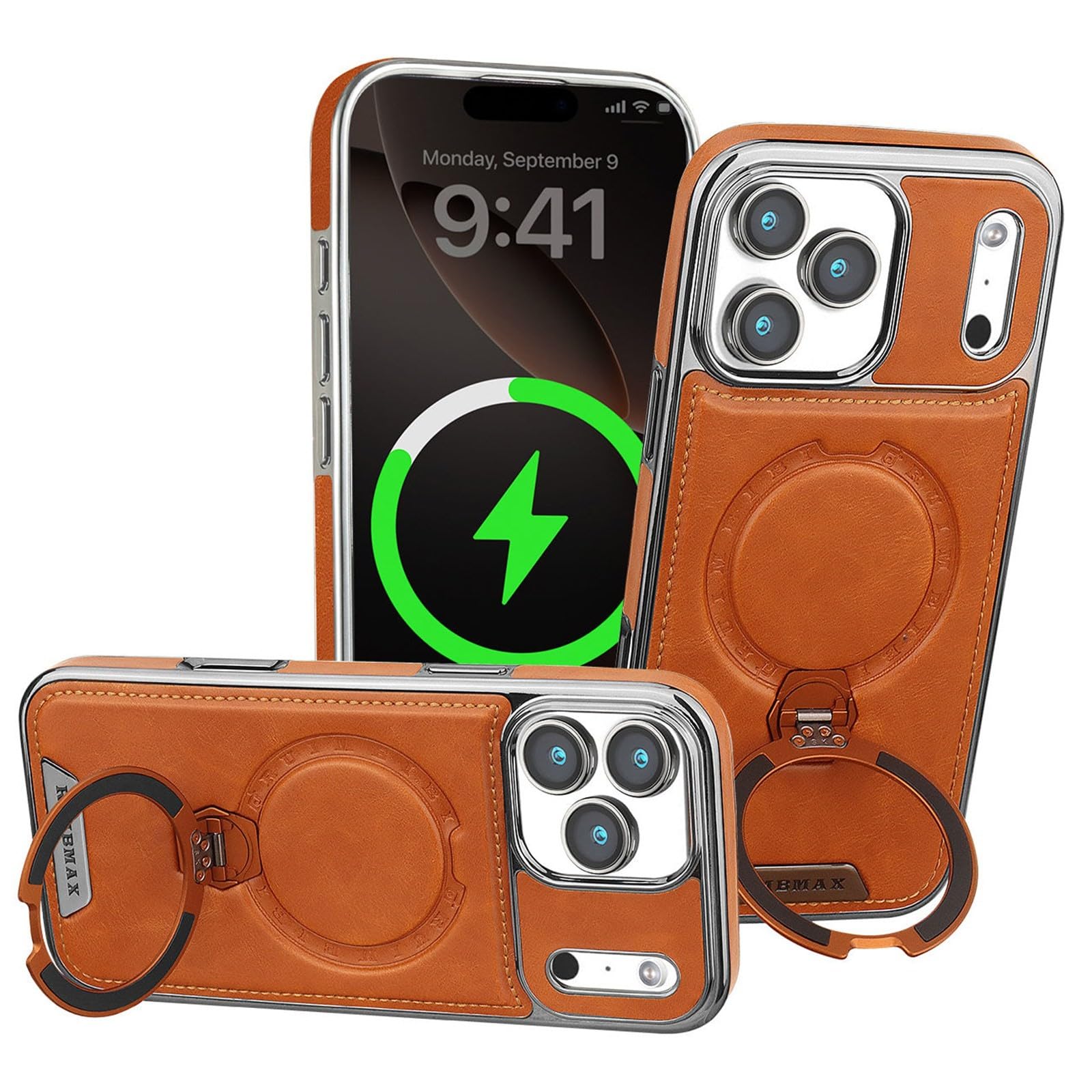 Coque arrière iPhone 13 rigide magnétique marron antichoc béquille - 8