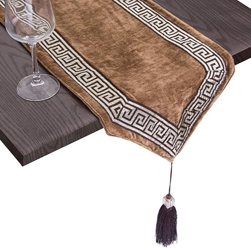 Miniatura 2 de rockcloud Camino de mesa de terciopelo de estilo retro de 12 x 70 pulgadas con borlas para decoración del hogar, fiesta de Navidad, decoración de
