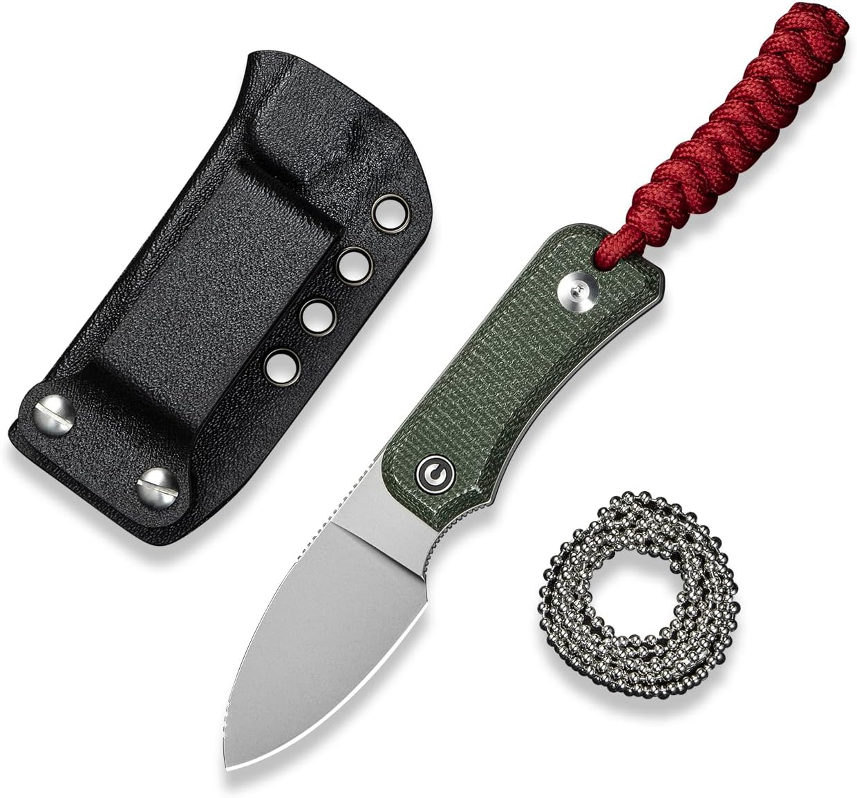 CIVIVI Edc Fixed Blade Knife with Kydex Sheath & Belt Loop, 2.39" Nitro-V Blade Small Baby Banter Camping Hiking Knife Designed by Ben Petersen, Lanyard and Chain Included C23045-2 (Green)