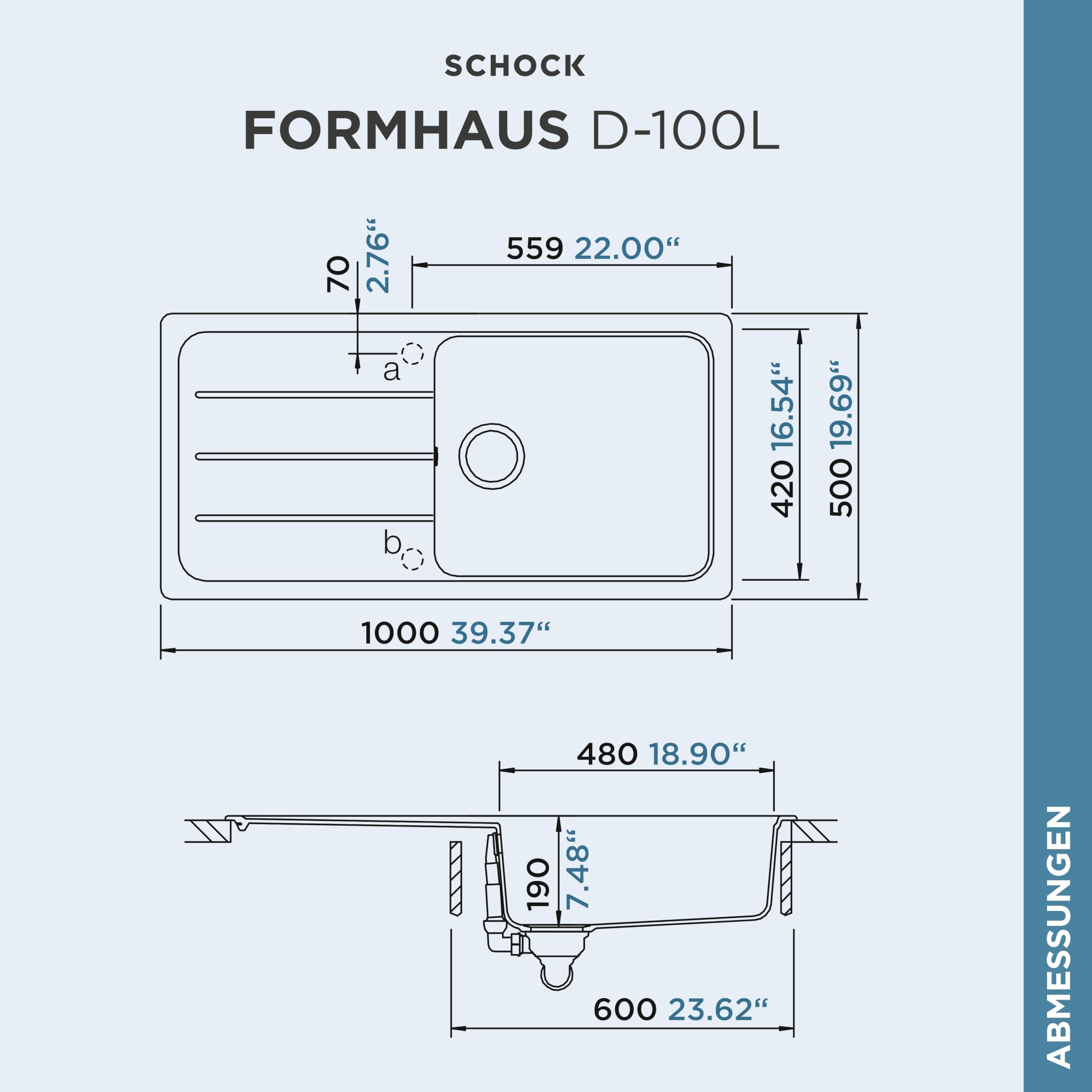SCHOCK Granitspüle Formhaus D-100L Asphalt I Einbauspüle für 60 cm Unterschrank I Küchenspüle mit Abtropffläche I CRISTALITE Spüle hitzebeständig kratzfest I Design Spüle schwarz robust & pflegeleicht