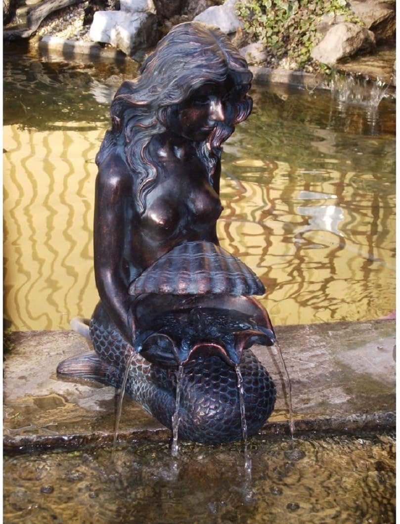 Michelle Mermaid Water Feature in Verdigris Finish 18 Inches (46cm) Complete with Pond Pump, Polyresin Waterscape Sculpture, Garden Koi Fish Ponds, Patios, Fountain Centers or Pool Decorations