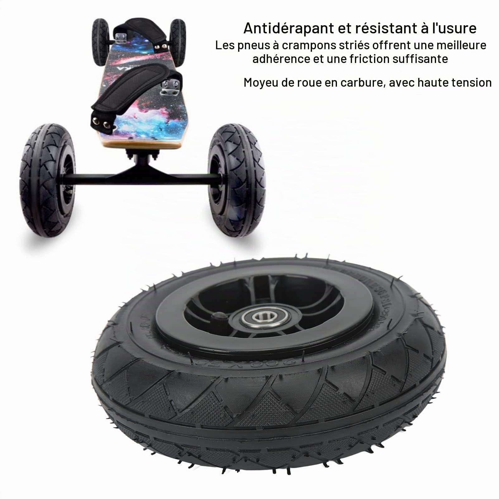 Roue de skateboard tout-terrain, roue de skateboard de 8 pouces avec pneu pneumatique 20 cm/7,9 pouces antidérapant Kit de conversion de scooter de montagne pour remplacement
