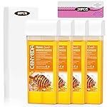 CENYEDA Roll On Wax Kit - Hair Removal Cartridges, 4 Pack Honey Rollers With 50 Strips and 20 After-Wax Treatment Wipes