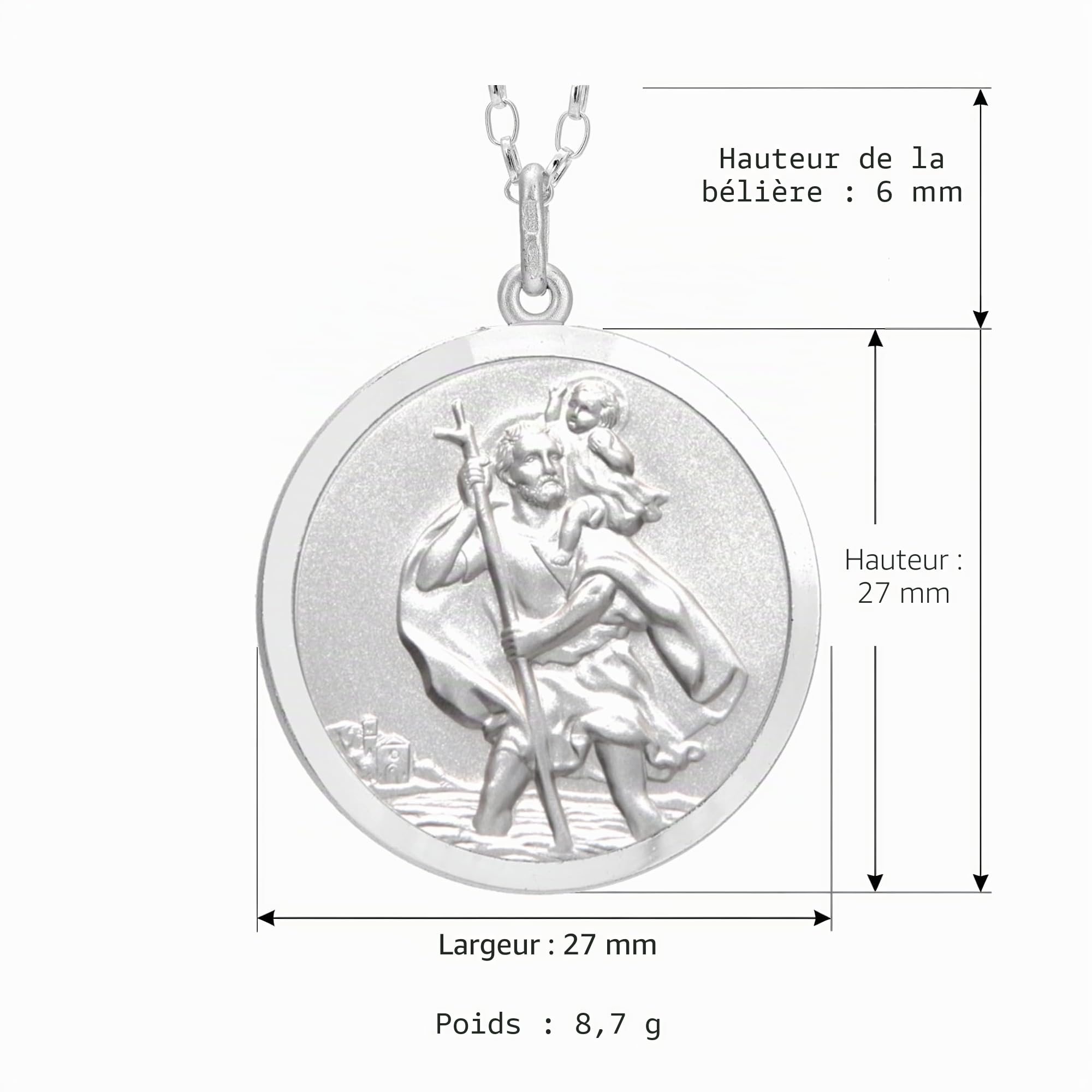 Alexander Castle Collier Pendentif Saint Christophe pour Homme, en Argent Sterling 925 (Grand Modèle, 27mm), avec Chaîne de 50cm et Coffret Cadeau Bijoux