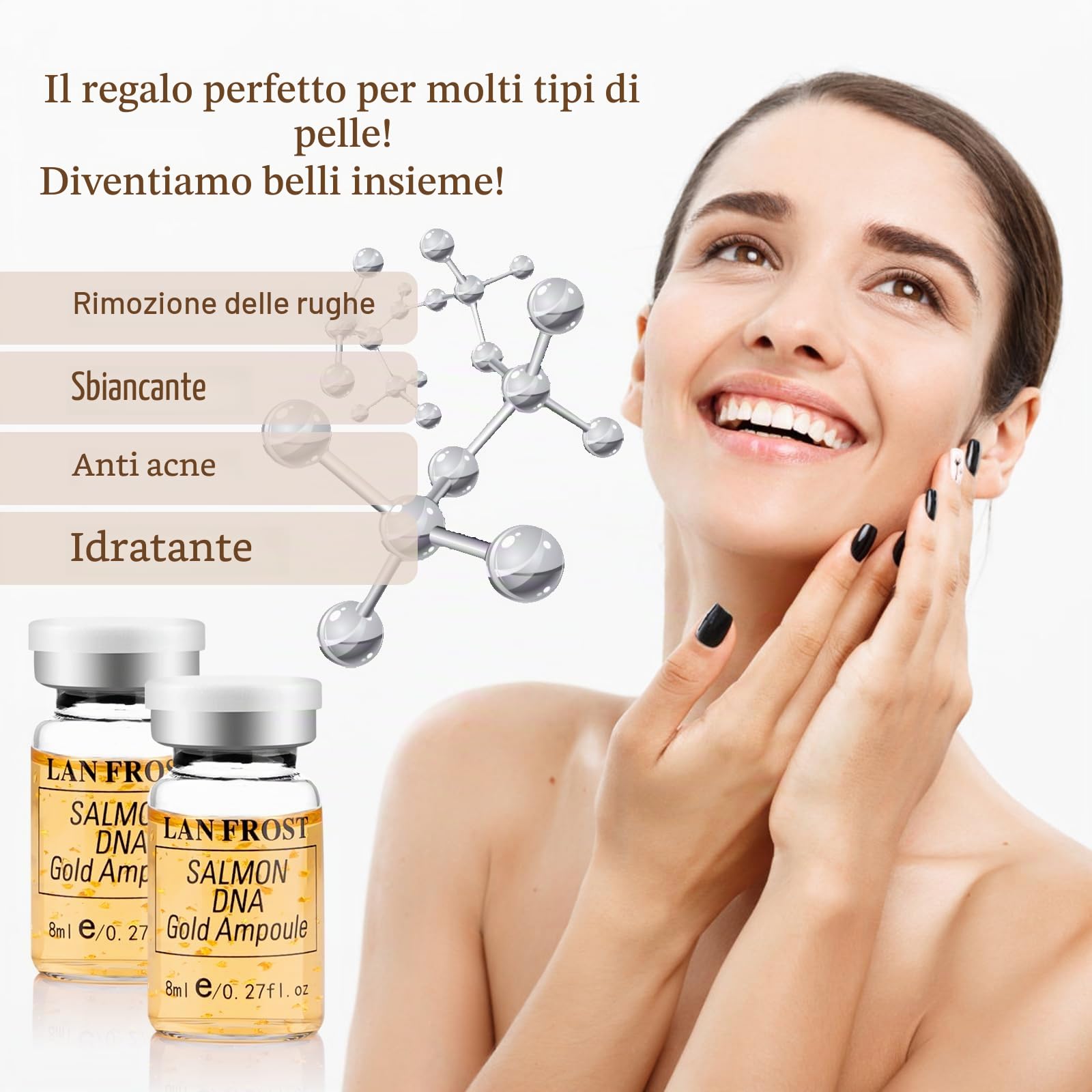 BB Facial Glow Starter Kit Siero all'acido ialuronico Essence per la cura della pelle | 8 ml, 12 pezzi, da utilizzare con balsamo per la pelle Microneedle (oro)