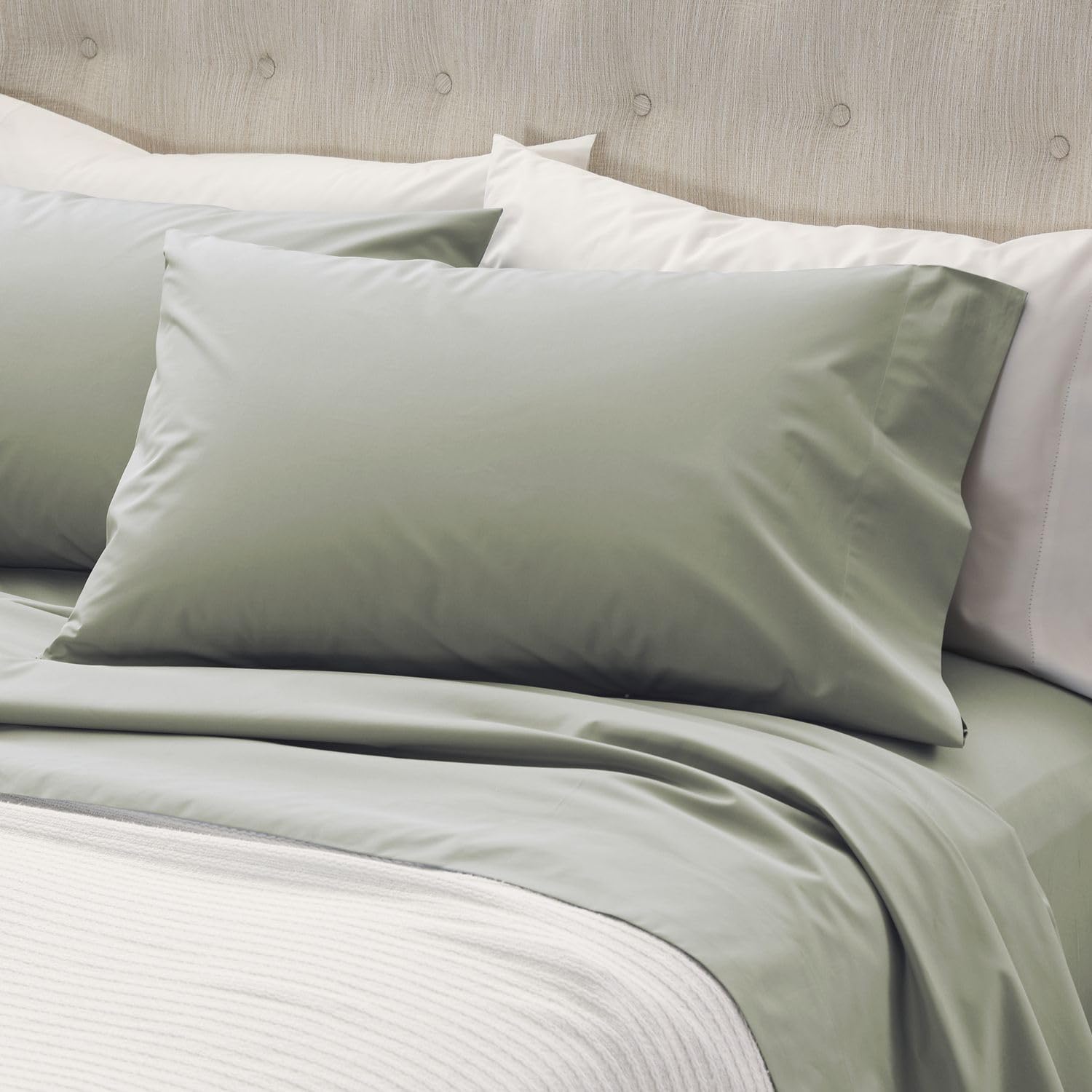 Cuddledown Signature Organic Percale Sheet Set | 100% Organic Cotton | Premium Quality | Soft | Breathable | Deep Pockets | 4 Piece Set | King Size | Moss