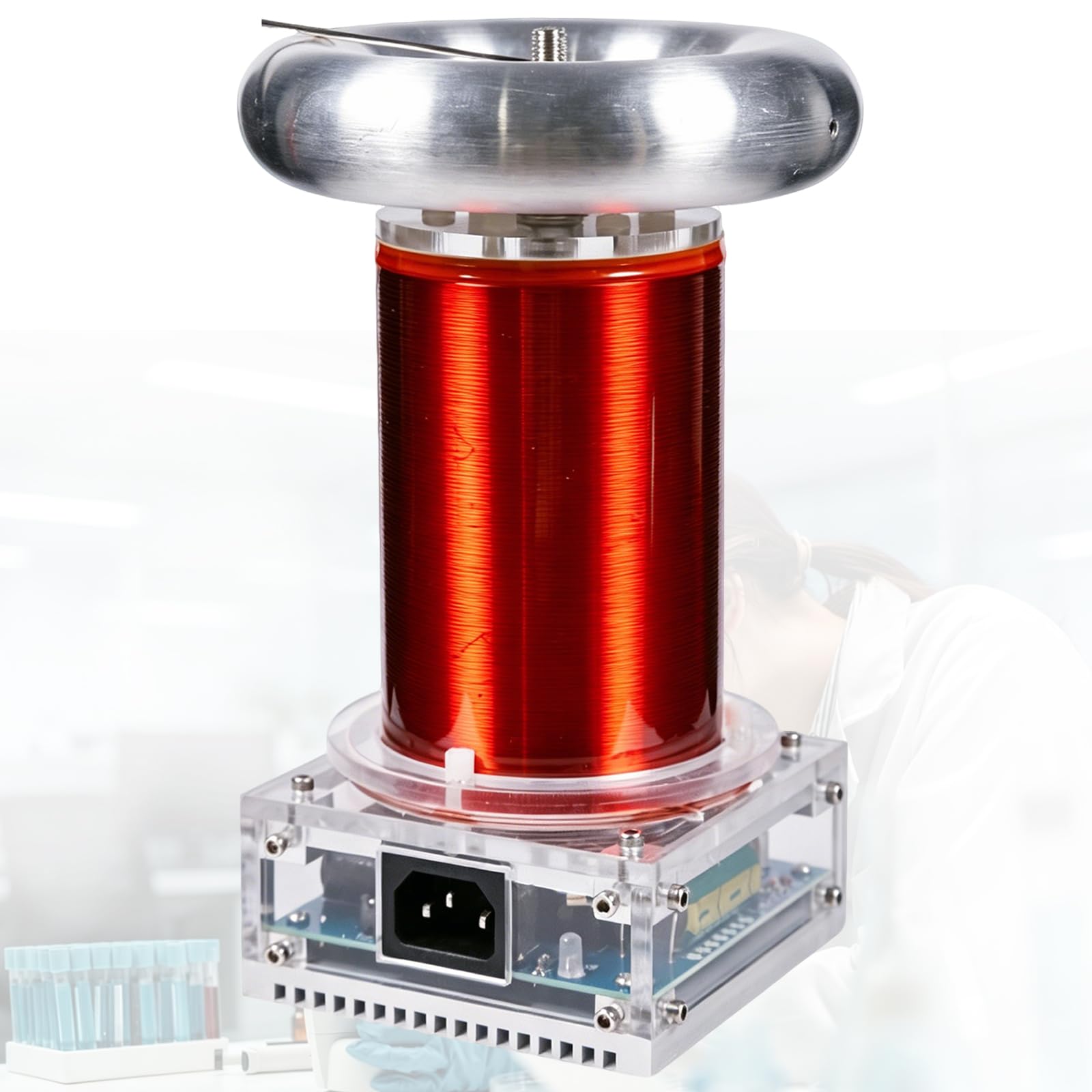 Hkfgshop Light Plasma Arc Coil, Large Music Tesla Coil, Music Synced Square Wave Discharge, Adjustable 20Cm Arc, With Arc Suppression Controller, For Physics Experiments And Stem Education