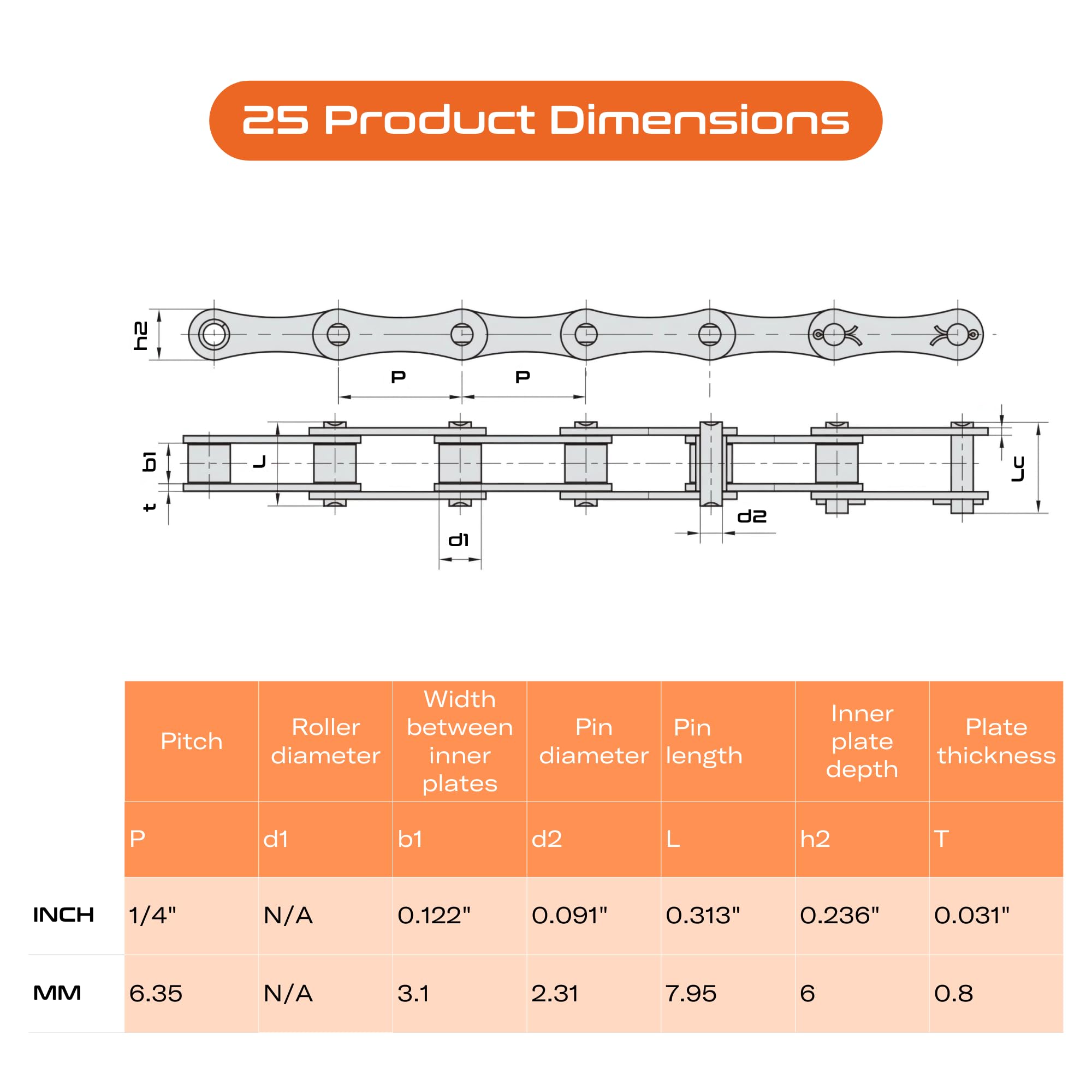 CHR #25 Roller Chain - 10FT | 479 Links + 2 Free Connecting Links | 1/4" Pitch Carbon Steel Chain | Roller Chain for Bikes, Go-Karts, Bicycles & Machinery | ISO 9001-2000 Certified — Amazon image 4