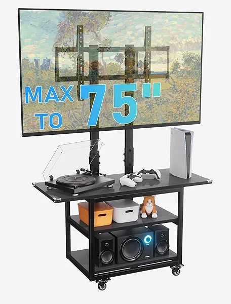 KAMIWI Tall TV Stand with Storage, Entertainment Center with TV Mount UP to 75 inch, Rolling TV Stand on Lockable Wheels for Bedroom, Living Room, Kitchen,Outdoor
