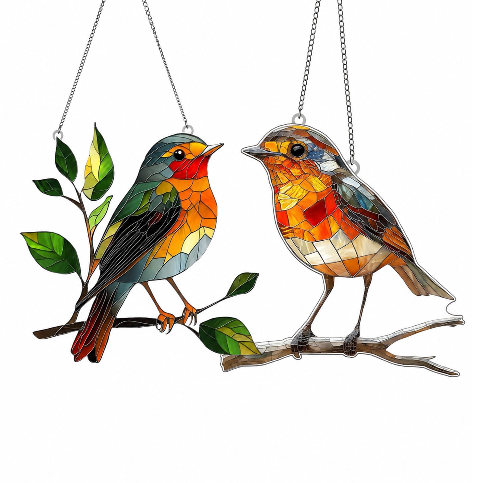 Crestivo 2 Pcs Robin Suncatcher Hanging Ornament – Colorful Acrylic Bird Window Decor, Light Catching Garden Decoration for Home, for Bird Lovers