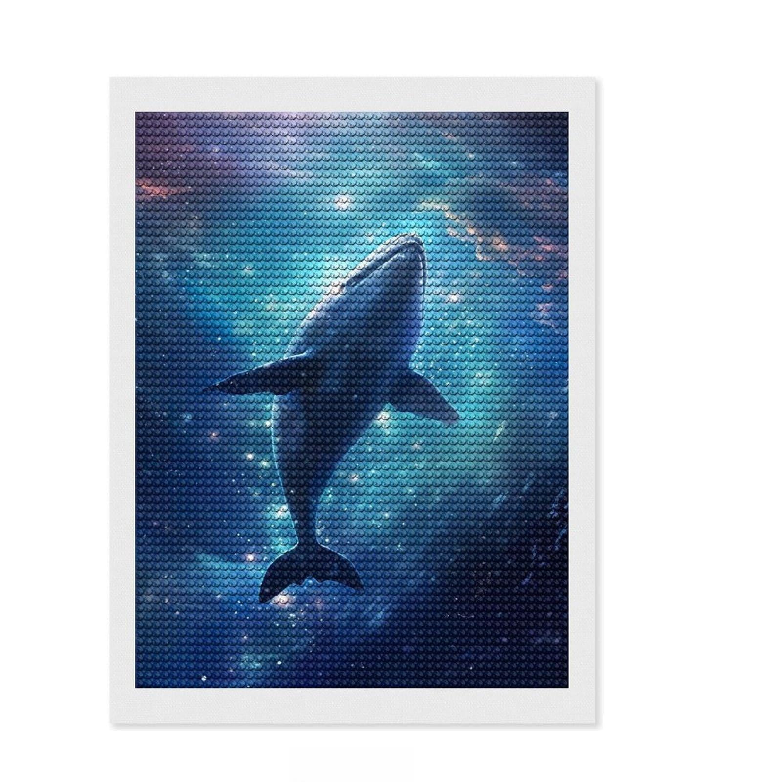 Junmoney Whale Shark Diamond Painting Kit 12"x16", Living Room Decor, for Beginners, Easy Handmade Project, Gift Idea, Adhesive Canvas