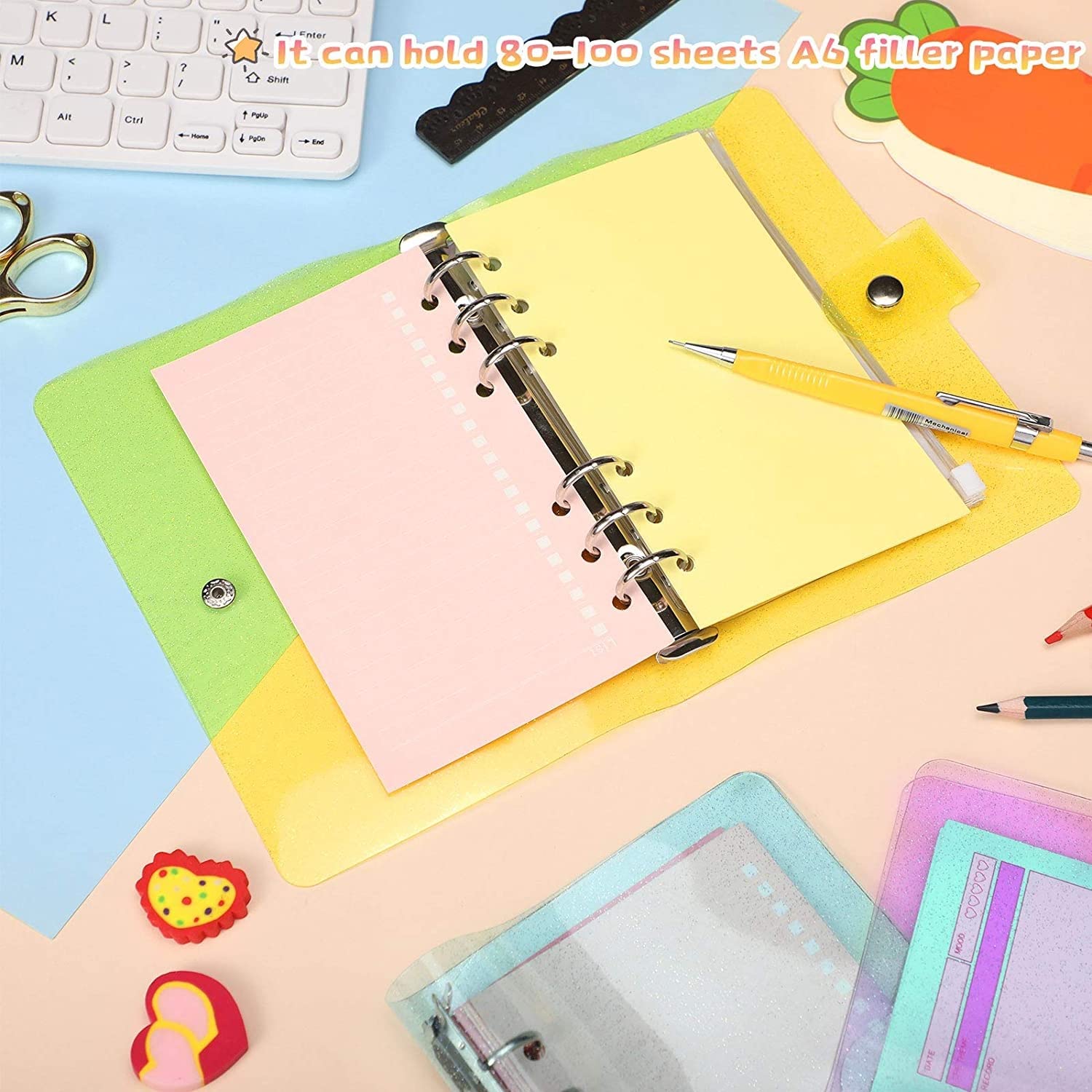 Confezione da 3 copertine per quaderni A6 in PVC con chiusura a bottone a pressione, ideali per agenda e cancelleria per ufficio, cartella resistente ed elegante per l'organizzazione di fogli sciolti.