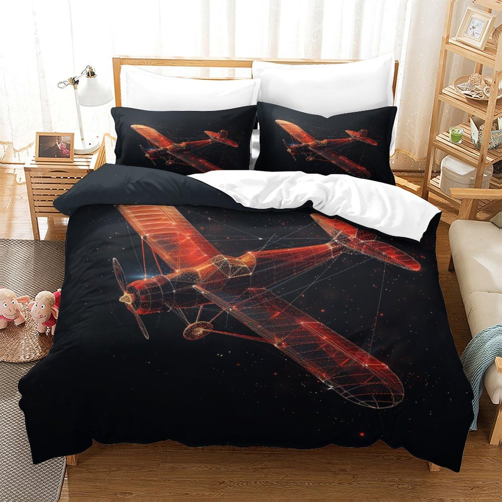 P1s9u7w5y Aircraft-5-1 Vintage Aircraft 3D Printed Duvet Cover Set 3Pcs Microfiber Plane Bedding Set Double（200X200cm）