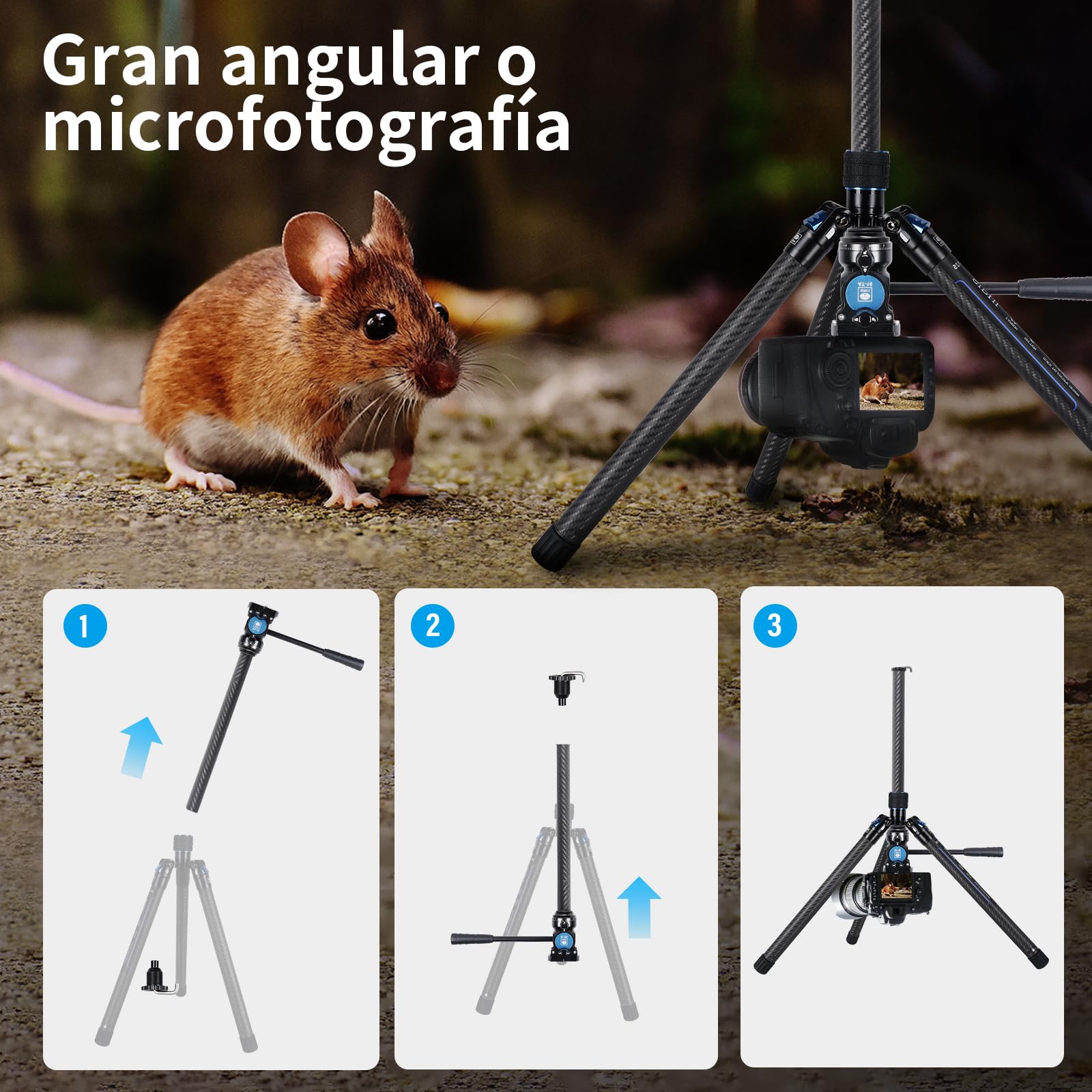 SIRUI Carbono Trípode para Cámara Traveler X, 152cm Trípode de Viaje Ligero con Vídeo Panorámico de Cabezal Fluido AT-10, para Videocámara, DSLR, Carga Máxima 5KG