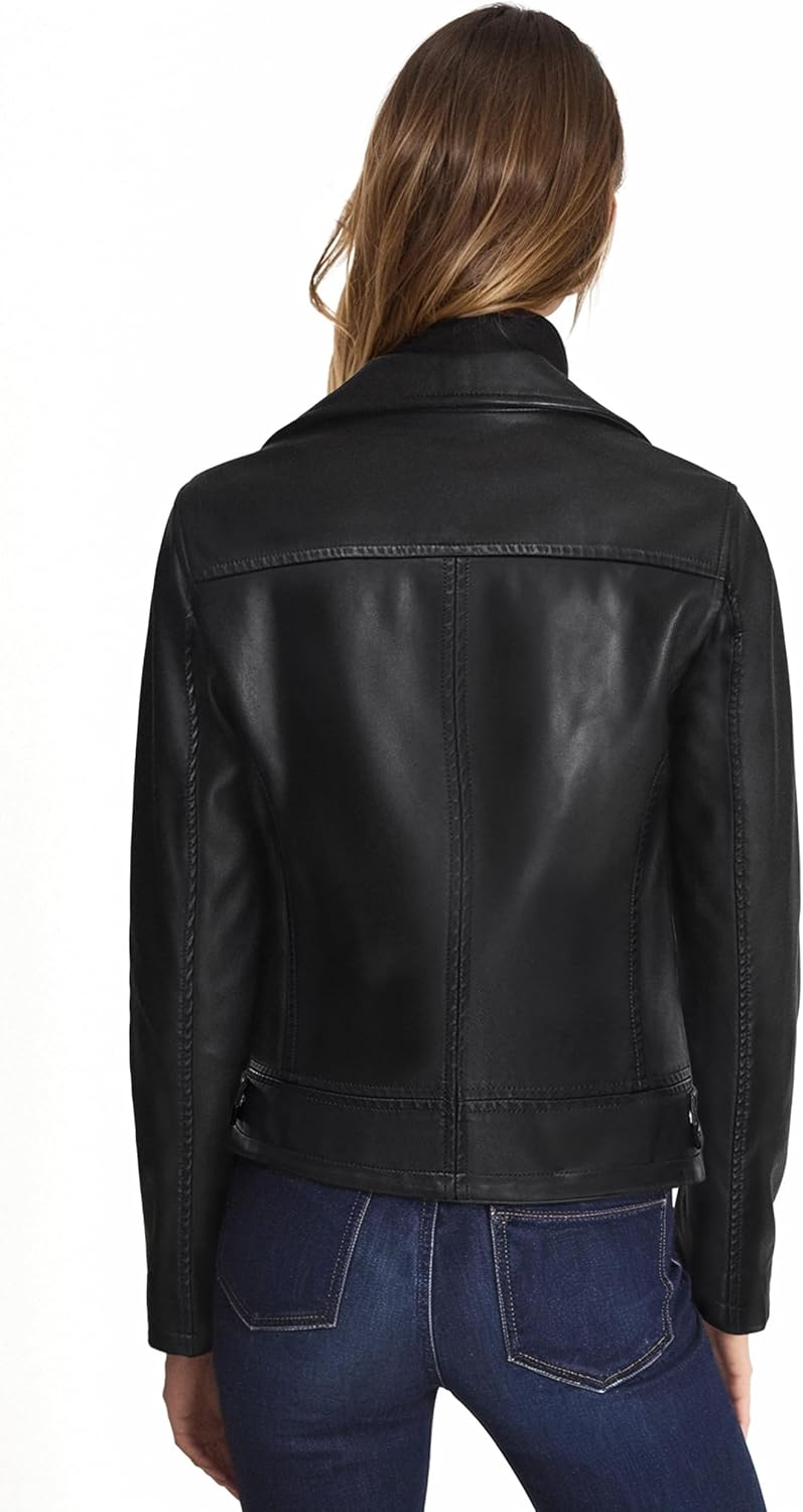 Olivia Miller Womens Faux Leather Zip Up Moto Biker Jacket - Image 2