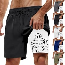 Mens 2 in 1 Swim Trunks with Compression Liner Ghost Pattern Swim Shorts Swim Suits Graphic Board Shorts Surf Beach