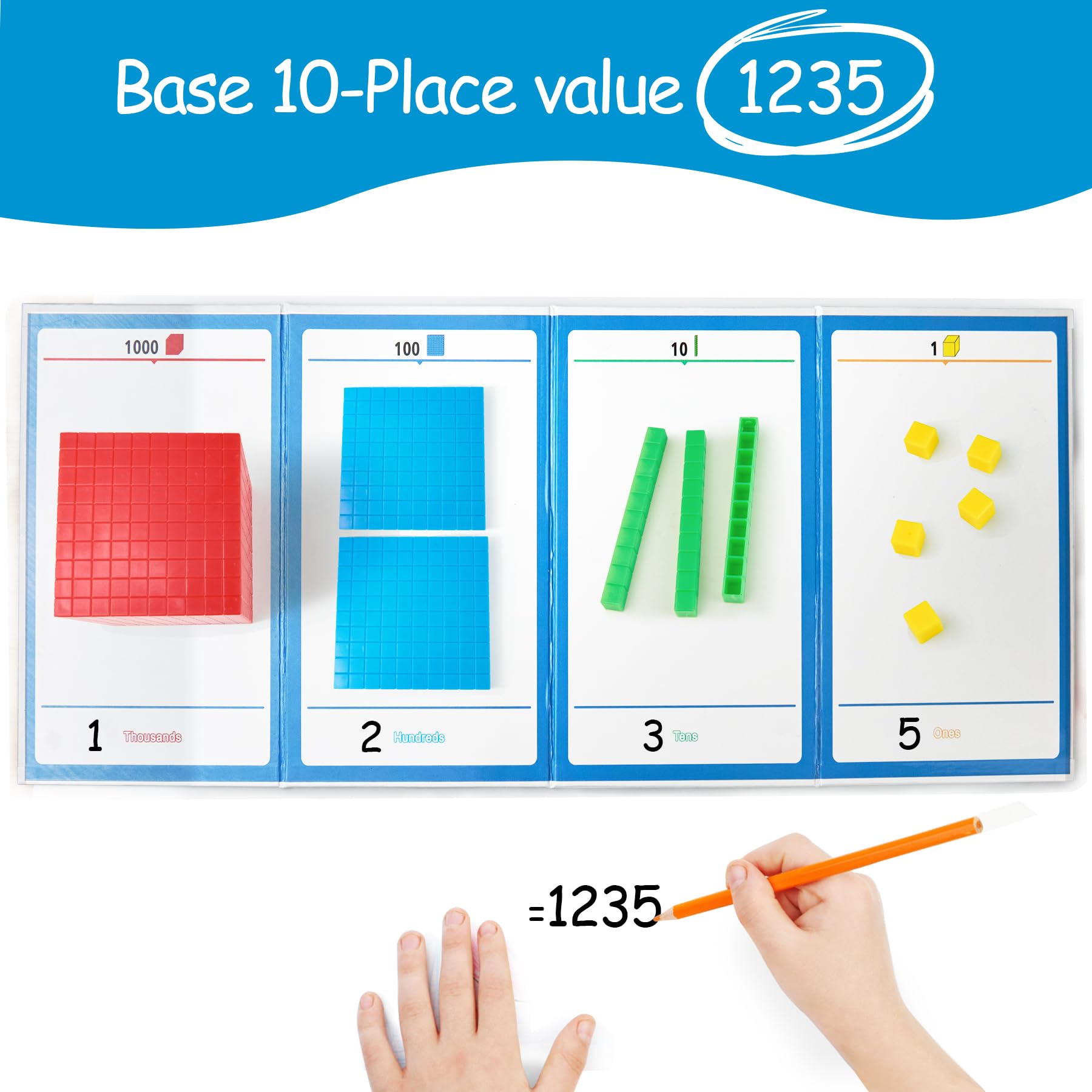 XYGROOW Math Manipulatives for Kids Aged 3+.Base Ten Blocks with Place Value Chart - Plastic Math Cubes to Help Educate Kindergarten Teachers.133 PCS - Image 2