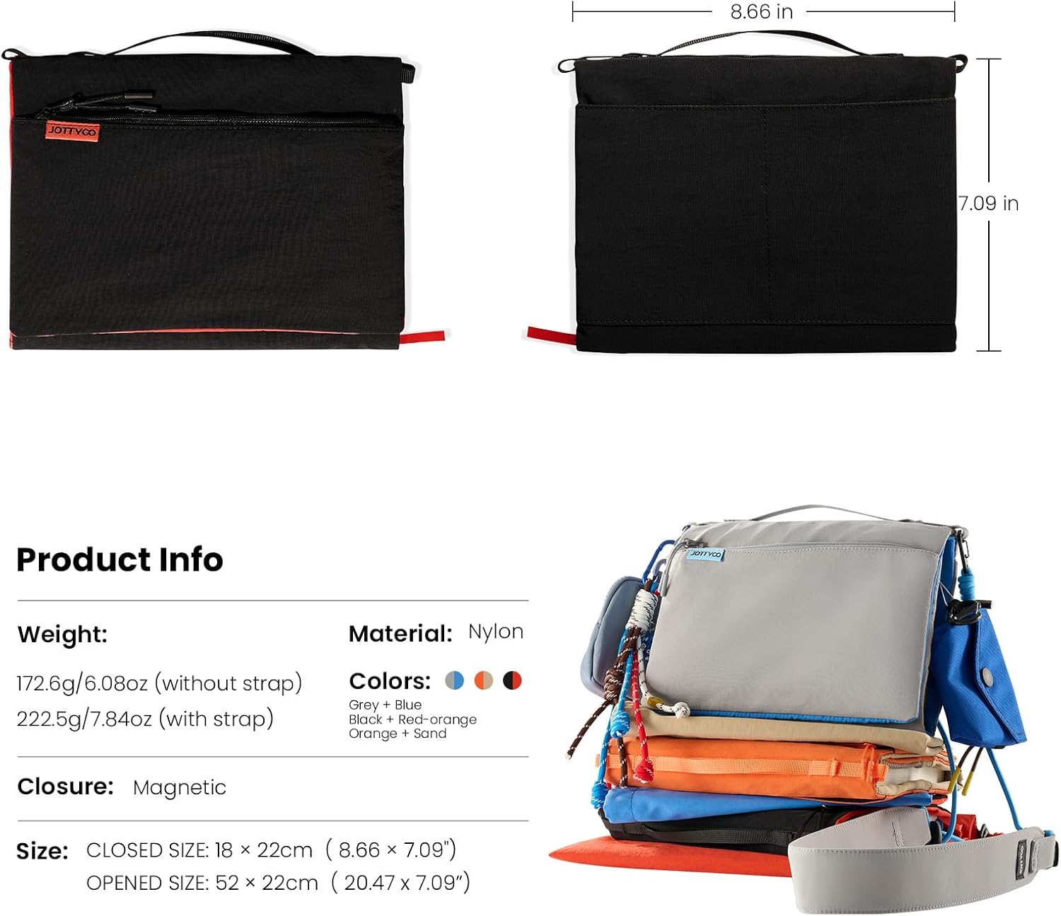 A5 Book & Notebook & Journal Organizer - Large Capacity with Adjustable Shoulder Strap, Magnetic Closure, Water-Resistant Nylon, Book Cover Bag for Outdoor & Commuting (Black)