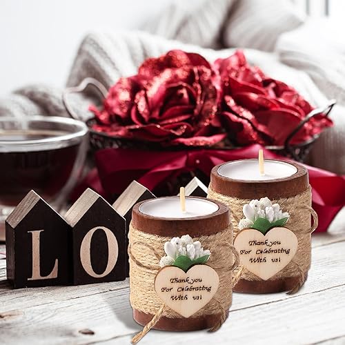 Miniatura 3 de Treela Portavelas de madera, 12 portavelas de madera para despedida de soltera, portavelas cilíndricos de madera rústica con velas de té para bodas,