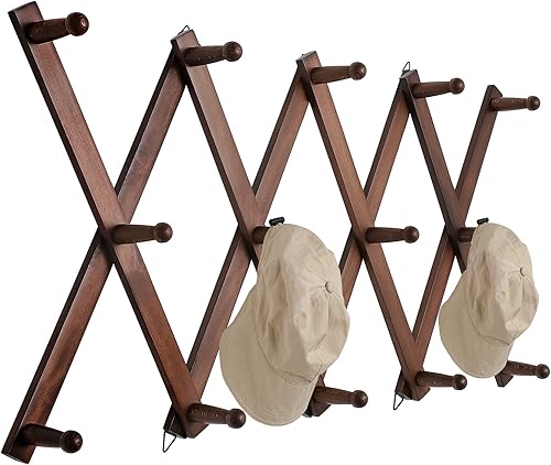 Miniatura 17 de Perchero de pared acordeón con 16 ganchos, perchero de pared de madera expandible para abrigos, sombreros, gorras de béisbol, tazas de café, joyas