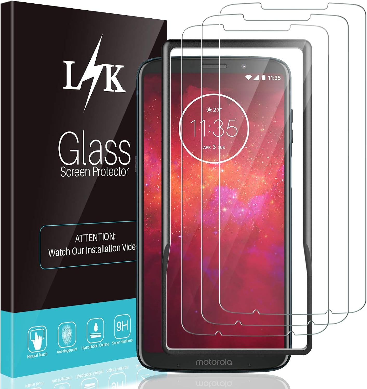 3 Pack LϟK Screen Protector Compatible for Motorola Moto Z3 Moto Z3 Play, Tempered-Glass 9H Hardness, Case Friendly, Come with Installation Tray -Gray