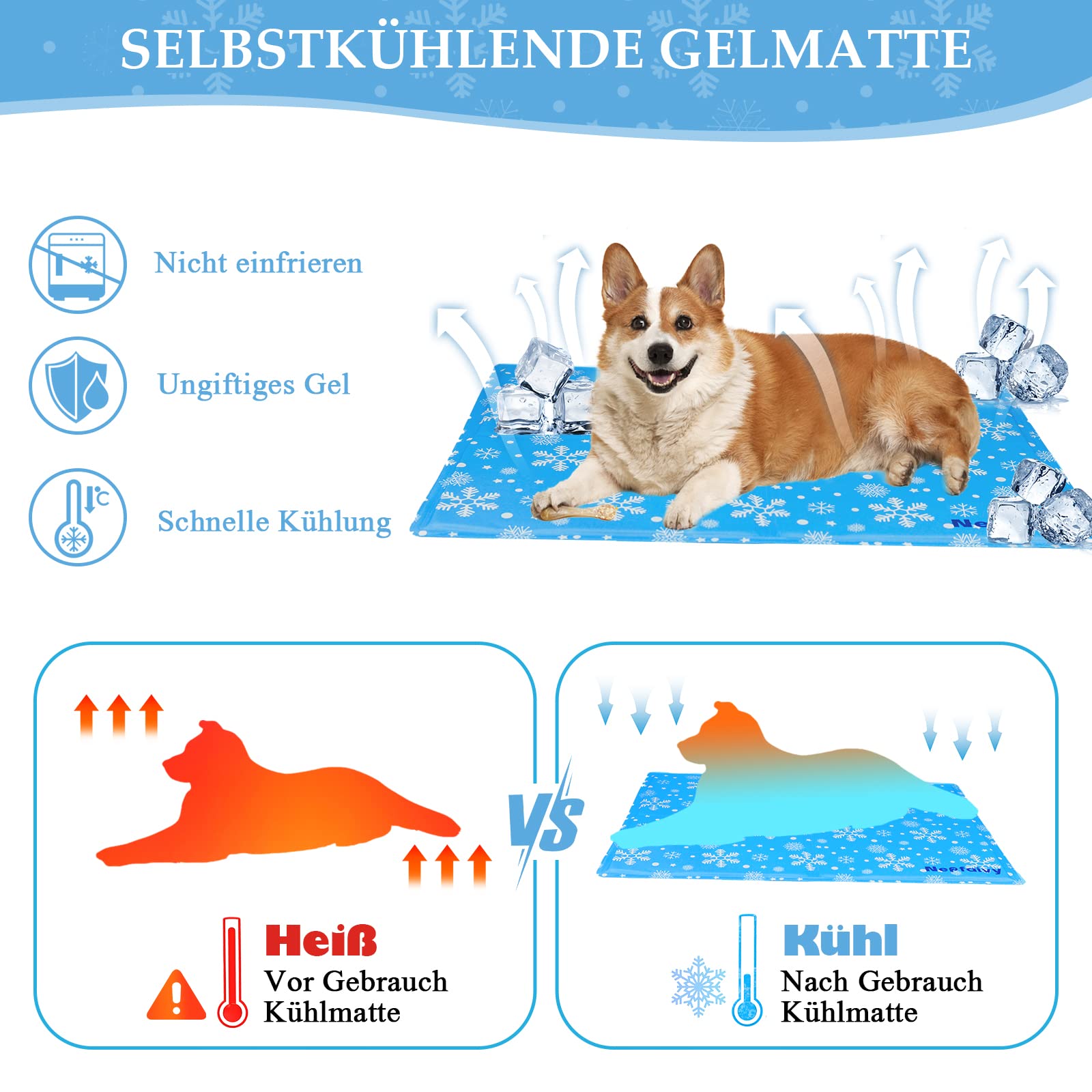 Nepfaivy Kühlmatte Kühldecke für Hund und Katze - Hunde Kühlmatte Selbstkühlend mit Ungiftiges Gel, Hundekühlmatte Katzen Kaltgelpad für kleine Haustiere oder Mensch, 40x50cm