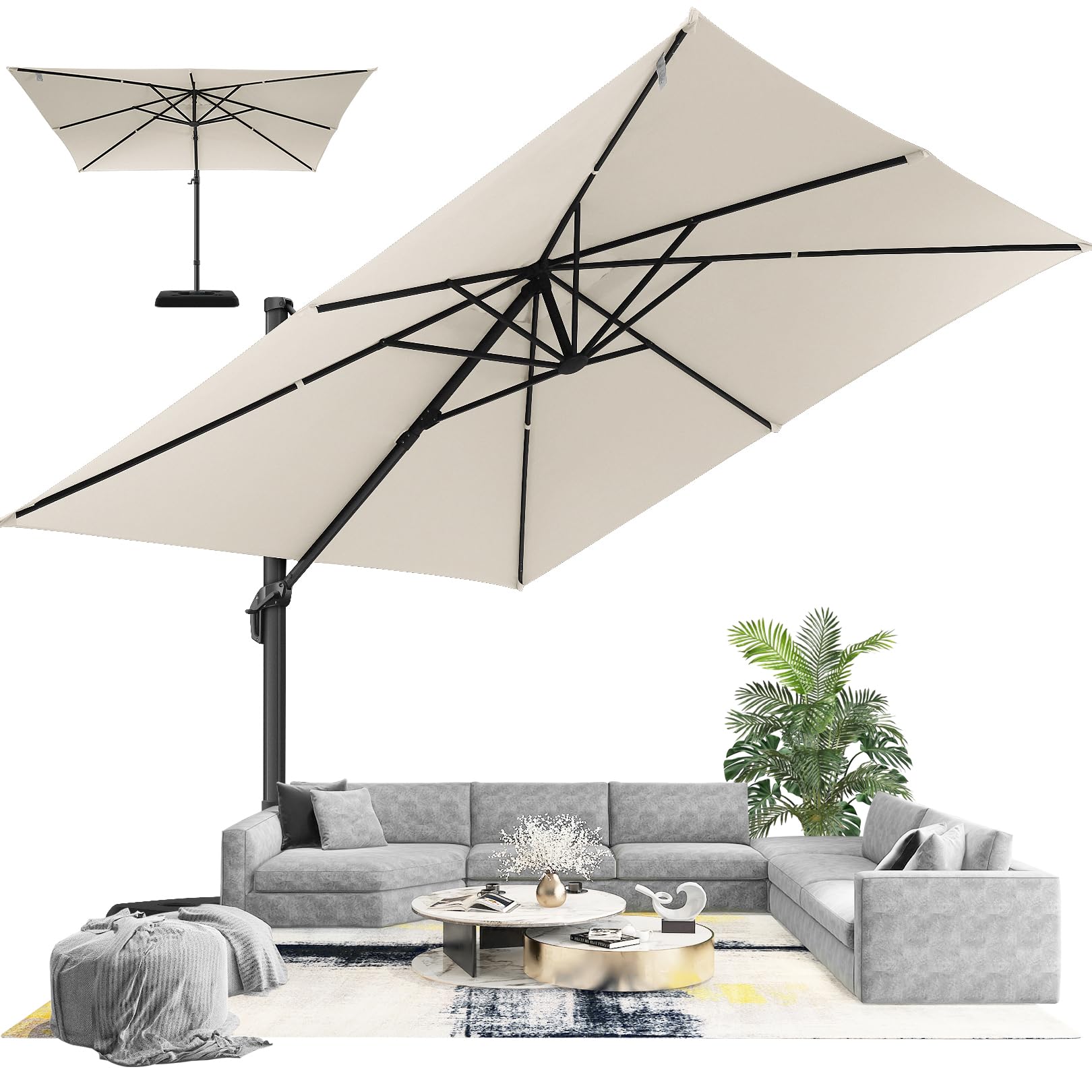 HOTIME Sombrilla voladiza para patio de 10 x 10 pies, diseño de altura de 5 posiciones, repelente al agua y protector UV, ideal para piscina, patio, negocios