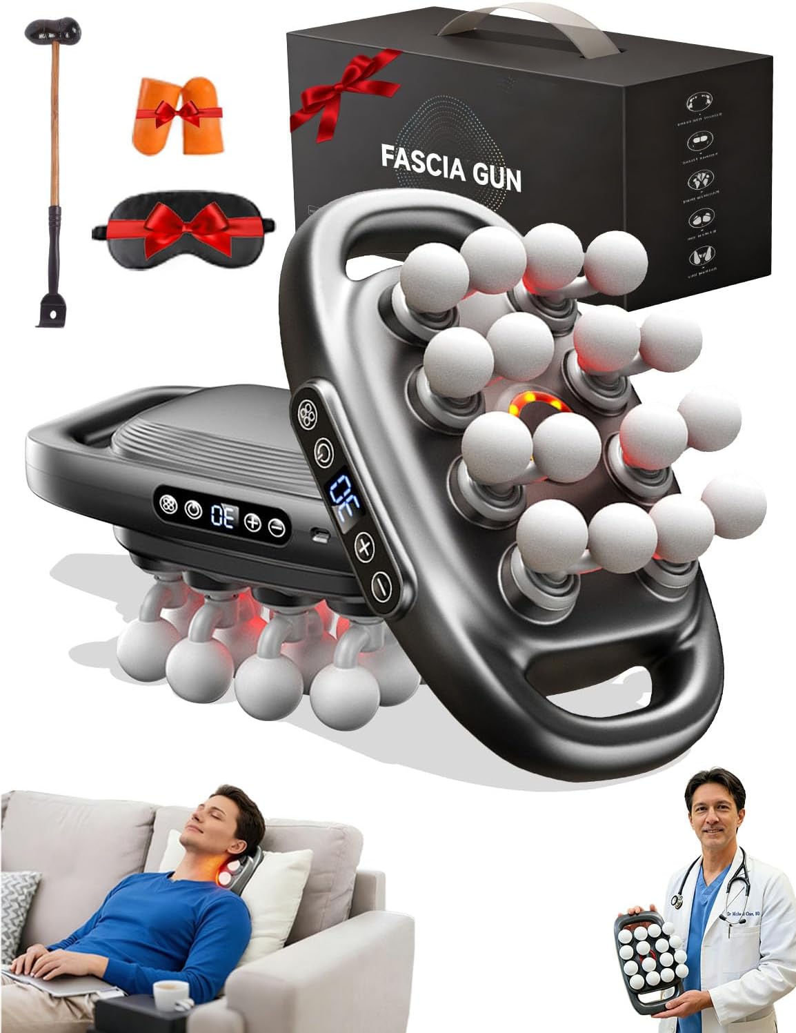 Veloreva Massager, 2026 New 16 Head Massage Gun Deep Tissue, 3 Modes 30 Speeds, Pro Neck Massager with Long-Lasting Battery, Quiet Cordless for Neck, Waist, Body Muscle (16-Head-Black)