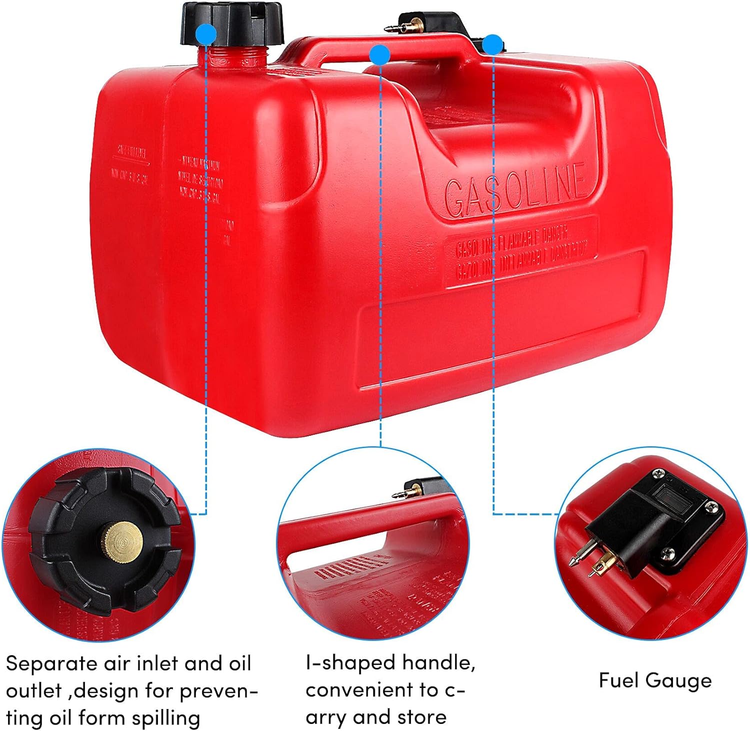 Boat Fuel Tank 3 Gallon, Marine Outboard Motor Fuel Tank with Hose Connector, Compatible with Kayaks, Small/Large Boats, Inflatables and Canoes- Red : Sports & Outdoors