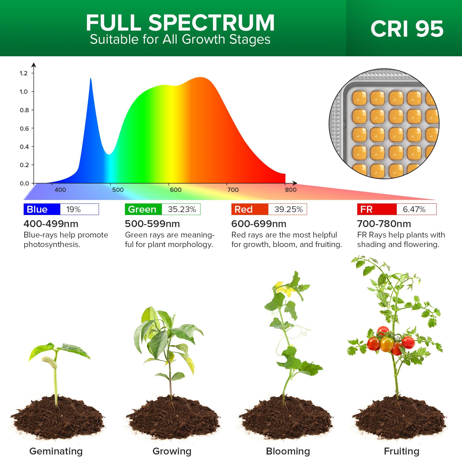 SANSI Lámpara de Plantas, Lámpara LED Cultivo de Espectro Completo 4000K con Soporte Extensible 40-110cm y Brazo Ajustable de 360°, Luz Plantas Interior con Temporizador y 4 Niveles Regulables