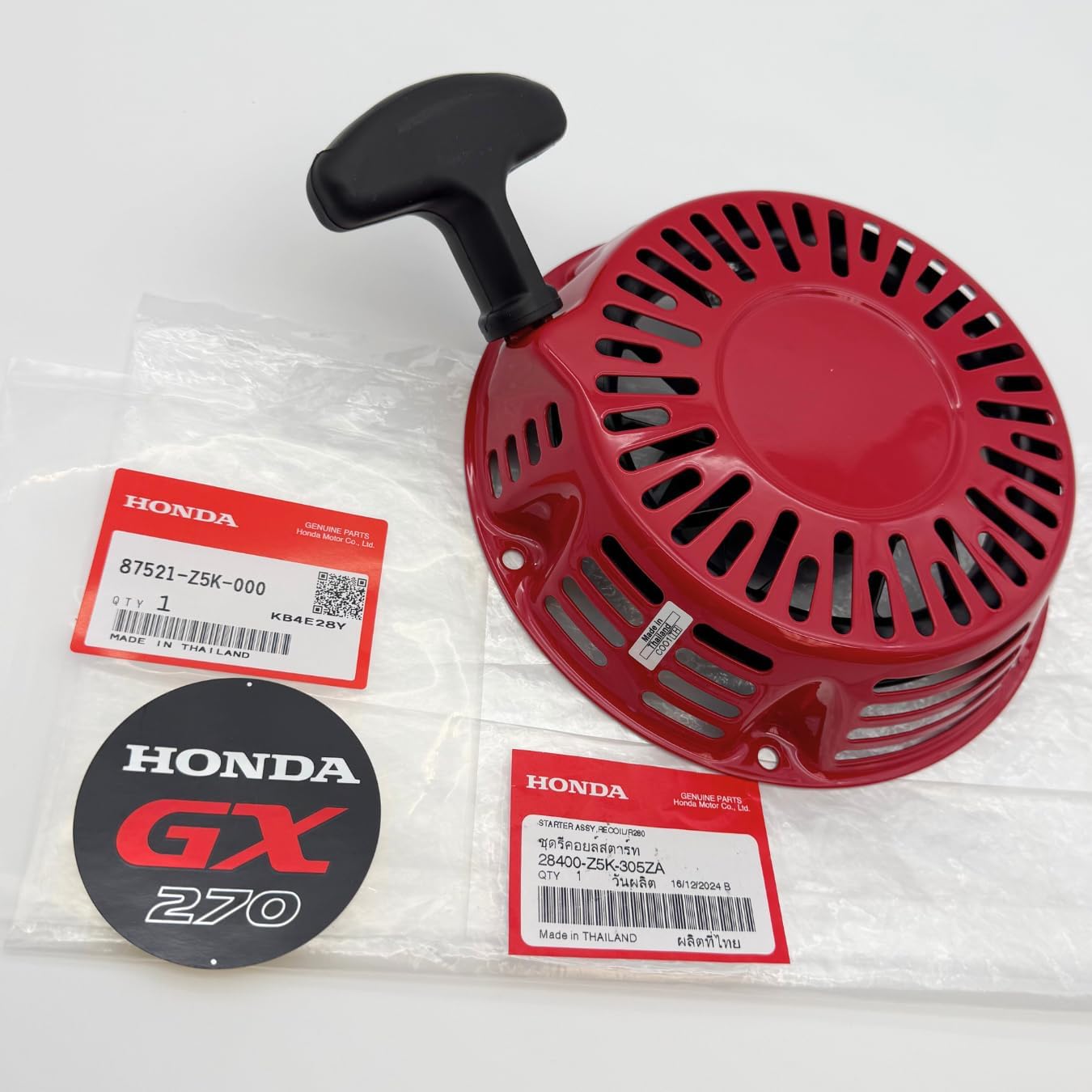 KINDZA Genuine 28400-Z5K-305ZA Recoil Starter Assembly with Genuine Emblem 87521-Z5K-000 for Honda GX270 GX240 Engines WT30XK4 FRC800 Superseded by 28400-Z5K-013ZA