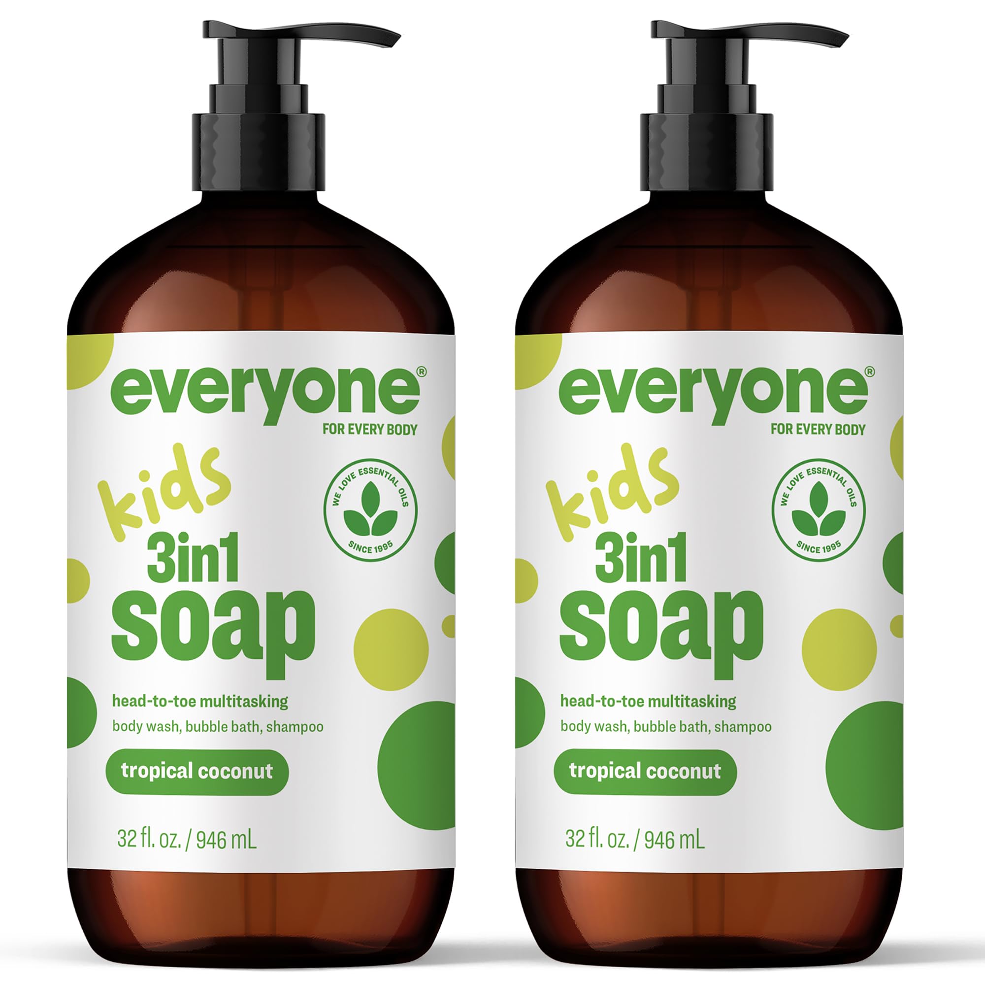 Everyone 3-in-1 Kids Soap, Tropical Coconut Shampoo & Body Wash, 32 oz 2pk