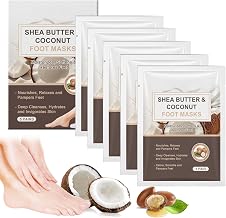 5 Pairs Shea Butter & Coconut Foot Peel Mask - Foot Peel Mask for Hard Skin - Deep Moisturising Socks - Repair Cracked Heels & Remove Dead Skin - Relaxes Foot Care Foot Masks Socks