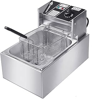6L Głębokość Frytkownica, Ze Stali Nierdzewnej Frytkownica z regulowaną regulowaną temperaturą Wymienny koszyk i pokrywa Zbiornik olejowy Bezpośredni Clean 2500 W