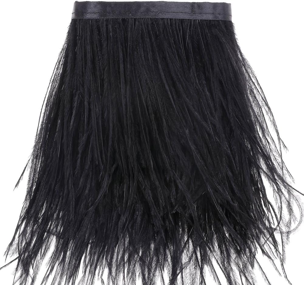2 Yards Ostrich Feathers Fringe Trims - for Dress Sewing Crafts Costumes Decoration (Black)