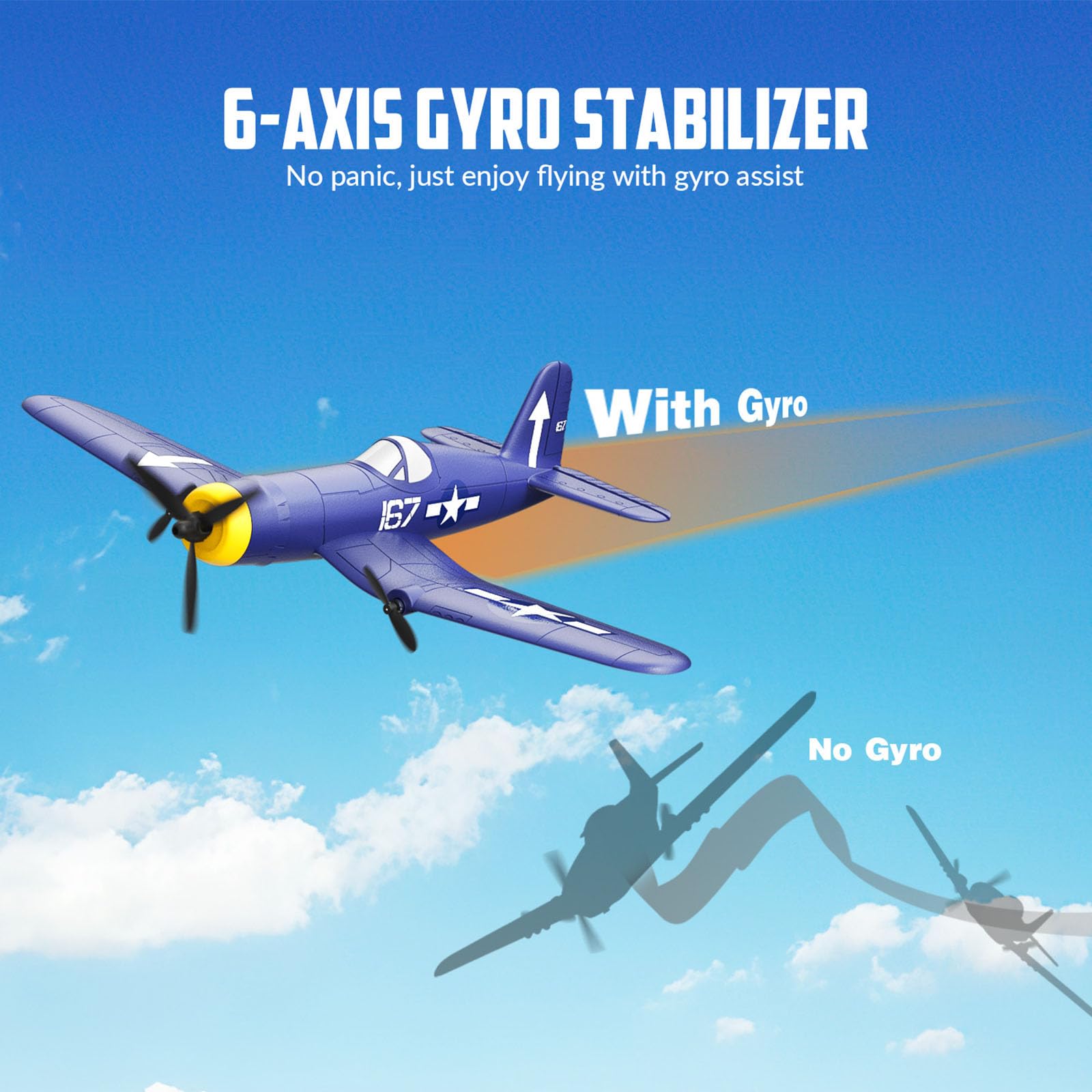 Aeroplano telecomandato, RC Aereo F4U RTF con sistema di stabilizzazione Xpilot & One-Key Acrobatic, RC aliante giocattolo per principianti, adulti-76208||1