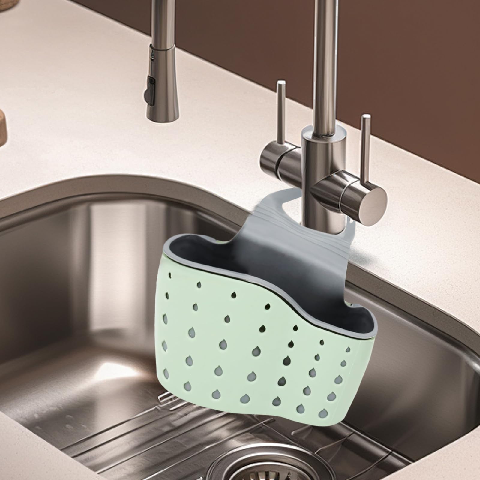 Silicone Hanging Sink Organizer Adjustable Drain Bag Multi-Functional Kitchen Sink Caddy for Sponge and Cleaning Tools