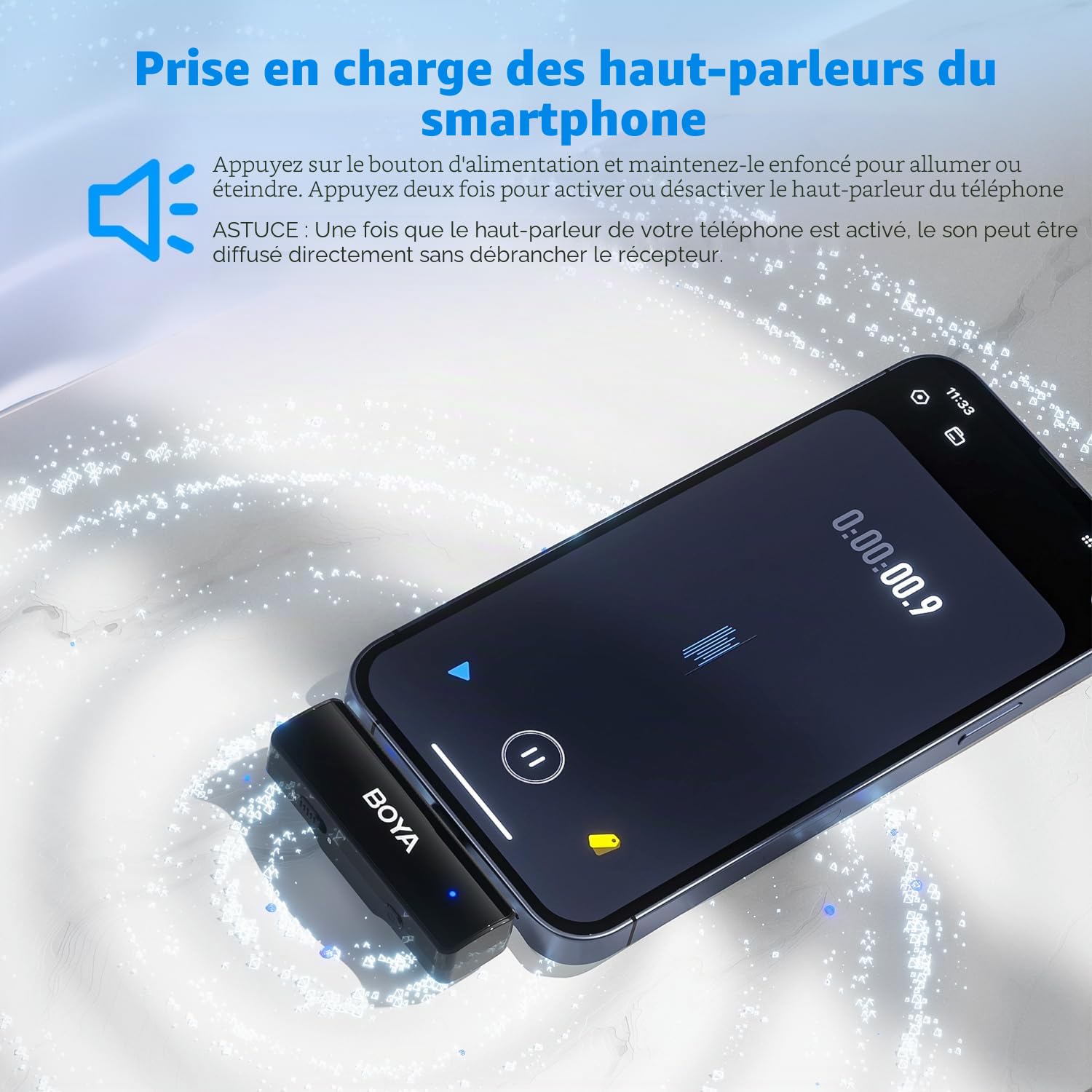Boya BOYALINK A2 Microphone cravate sans fil pour iPhone/Android/appareil photo Vlogging, système tout-en-un double micro et entrées Lightning et USB-C pour smartphones/DSLR YouTube Facebook Live (A2)