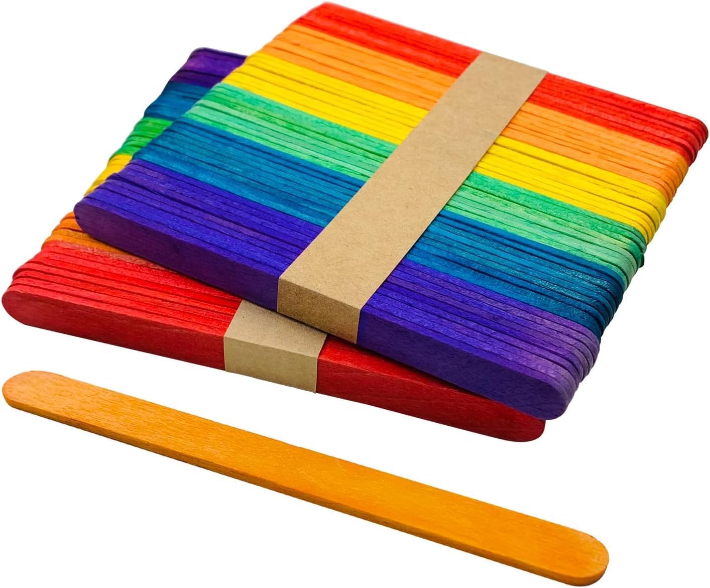 KTOJOY 100 Pcs Colored Craft Sticks Ice Cream Natural Wood Popsicle Craft Sticks 4.5 inch Length Treat Sticks Ice Pop Sticks for DIY Crafts
