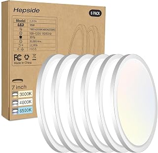 hepside 6PACK LED Flush Mount Ceiling Light, 3000K-4000K-6500K & 100W Equivalent Modern Kitchen Recessed Ceiling Lamp 15W 1500Lm 7 Inch for Bathroom Closet Laundry Bedroom Hallway, White