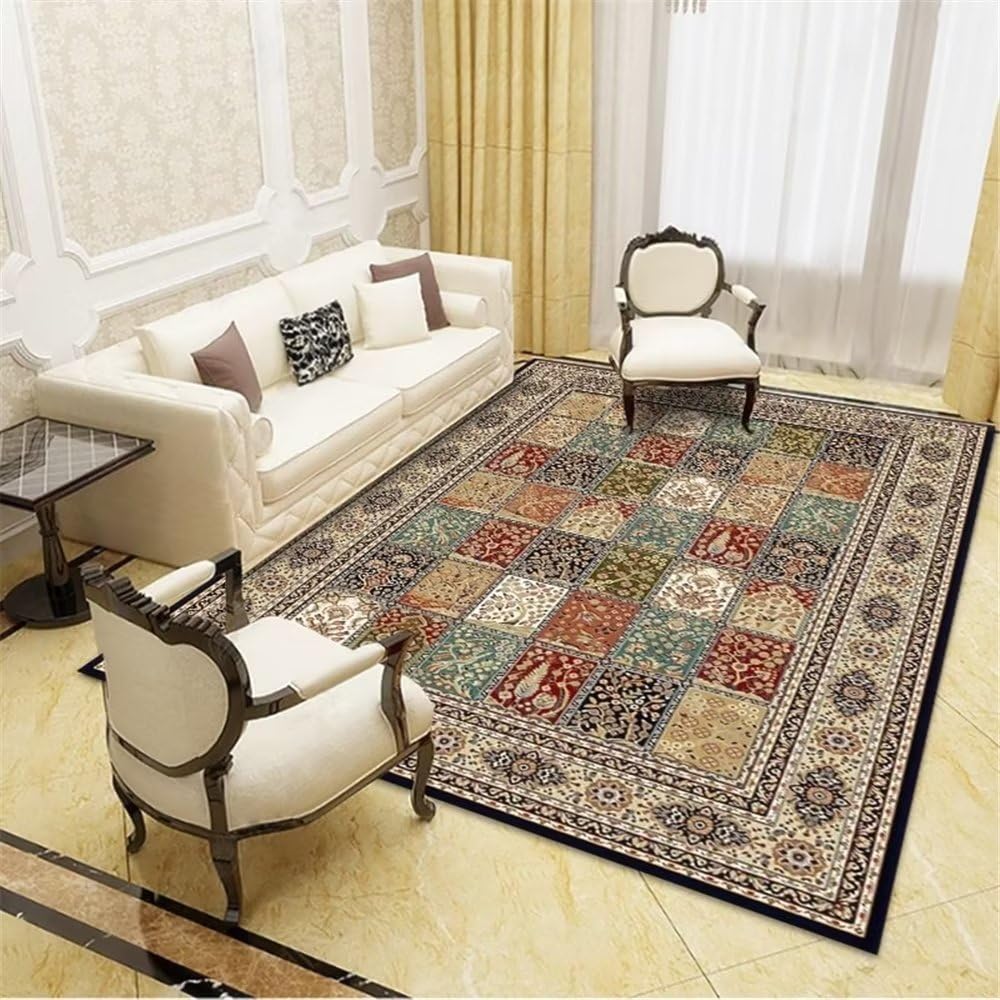 Tapis de salon rouge durable rectangulaire 40x60cm à motif floral vintage