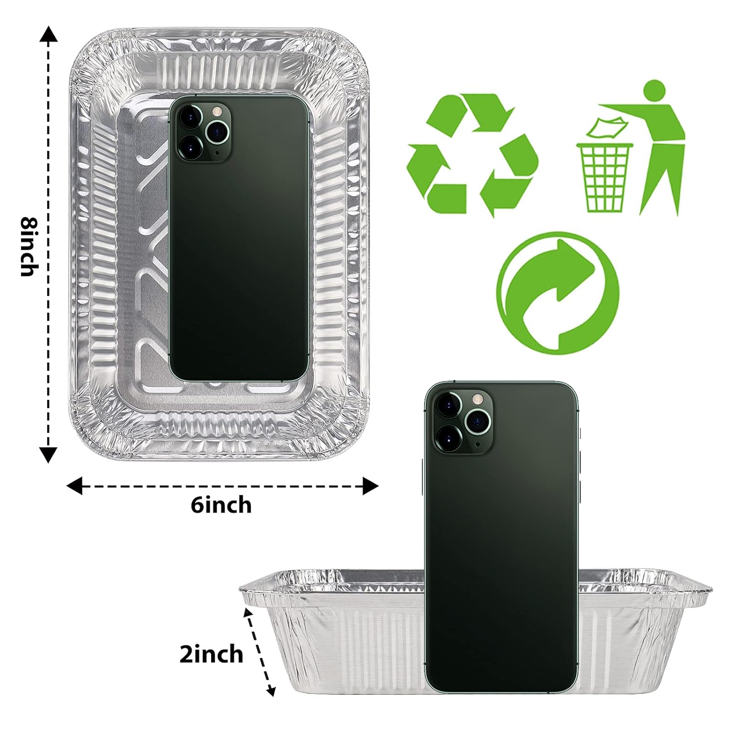 8''x6''x1.6''Aluminum Pans Foil Pans with Lids, Aluminum Pans Disposable with Covers 20 Foil rectangle Pans and 20 Lid, 3.3lb Max allowable load Food Storage Containers for Cooking, Baking, Meal Prep: Home & Kitchen